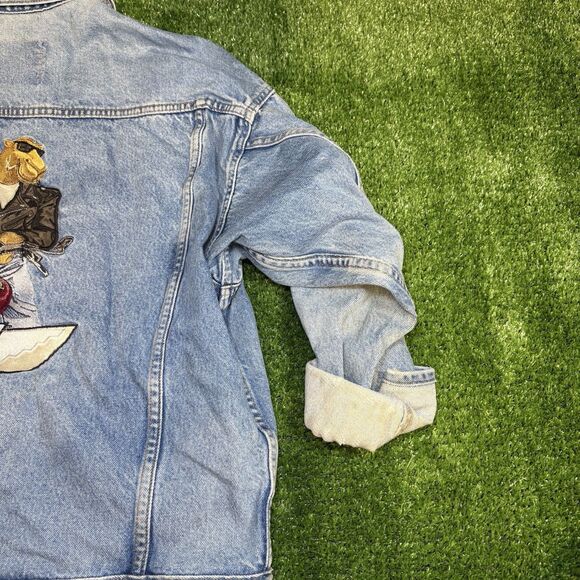Vintage 90s Joe Camel Cigarettes Promo Motorcycle Denim Jacket Coat Mens Sz XL - Picture 1 of 14
